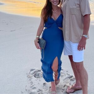 Saylor Blue Dress with Fringe Accents